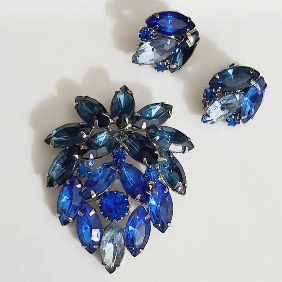 Vtg Juliana blue demi Parure brooch earrings clip on Stunning set ombre 50's 60' - Picture 3 of 16